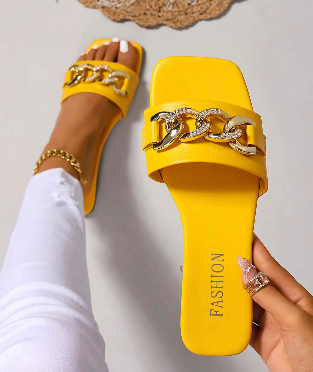 Spring/ Summer Gold And Jeweled Sandals (yellow)