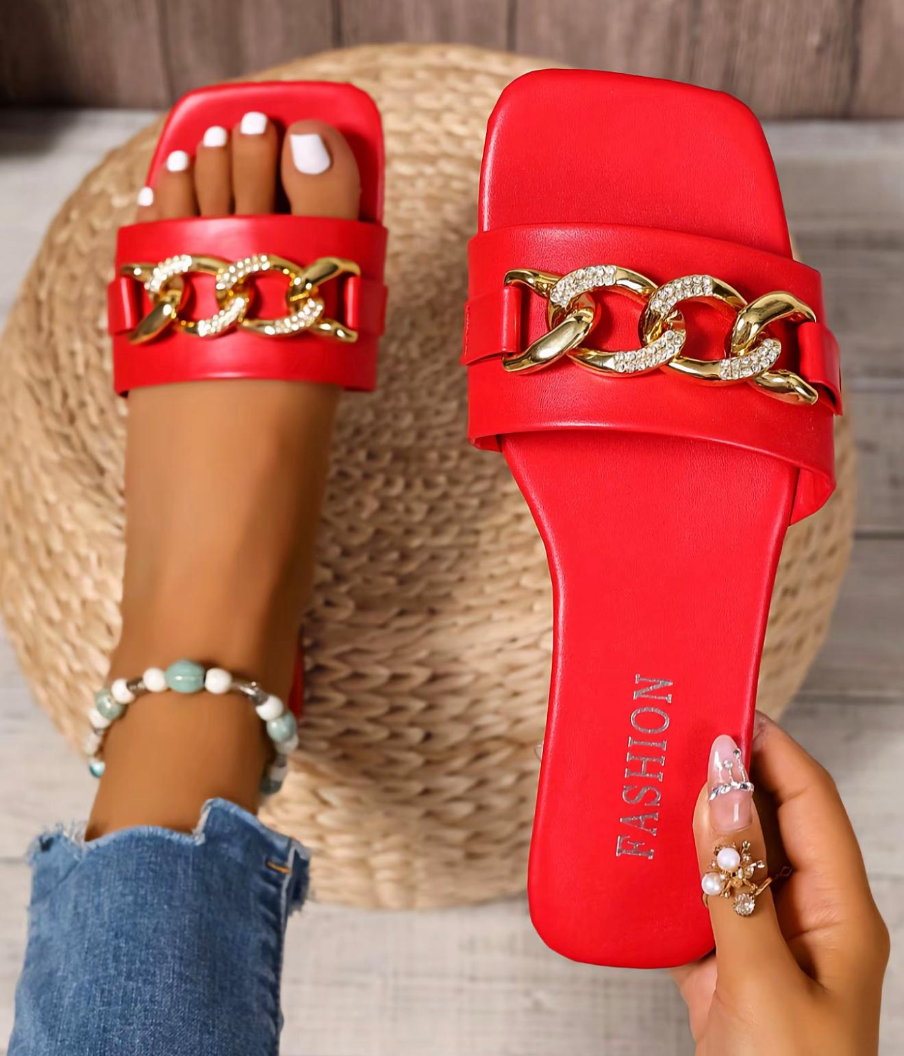 Spring/ Summer Gold And Jeweled Sandals (Red)